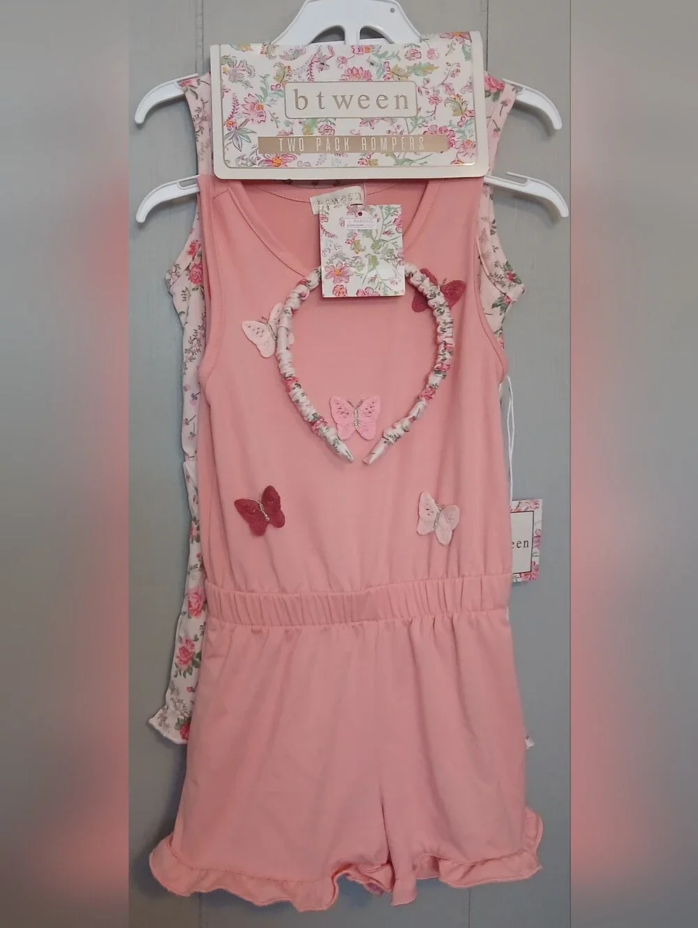 Btween Nwt Girls 3t Butterfly Rompers Set